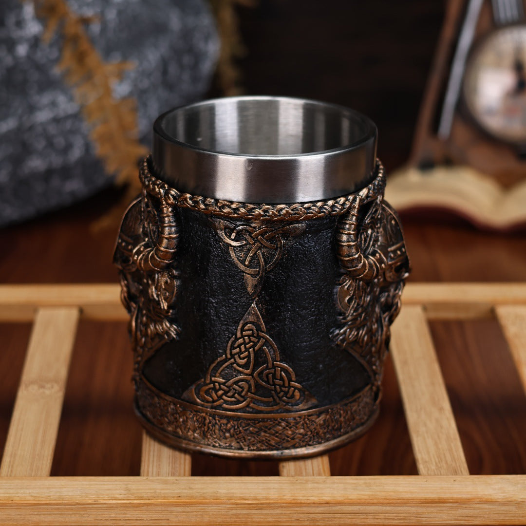 Viking Style Stainless Steel Beer Mug Large Capacity Coffee Cup Retro Design Drinking Vessel for Home Camping Gift teemdrop