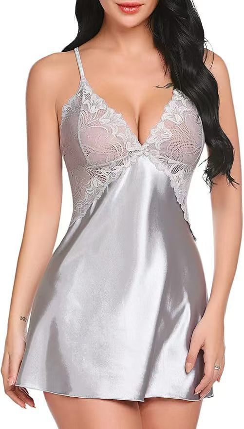Women's Imitation Ice Silk Cross-Back Suspender Lingerie Nightdress