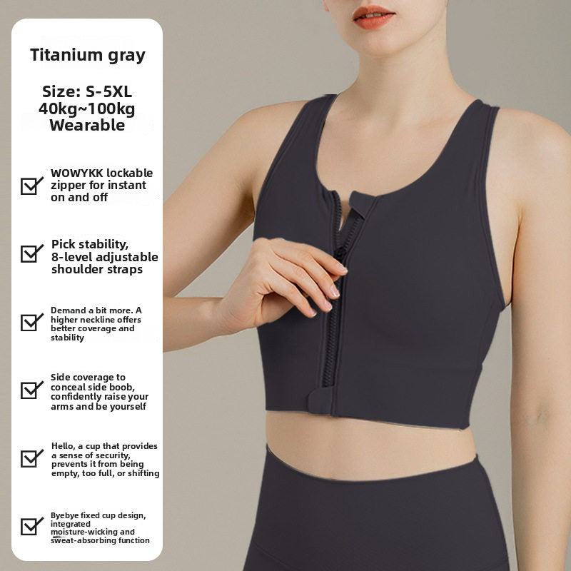 Plus Size High Support Front Zipper Sports Bra teemdrop
