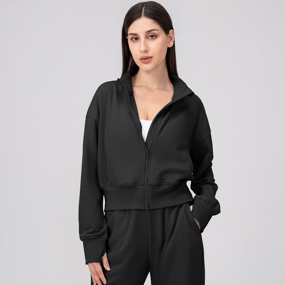 Women's Loose Stand Collar Zipper Sports Coat for Yoga and Running teemdrop