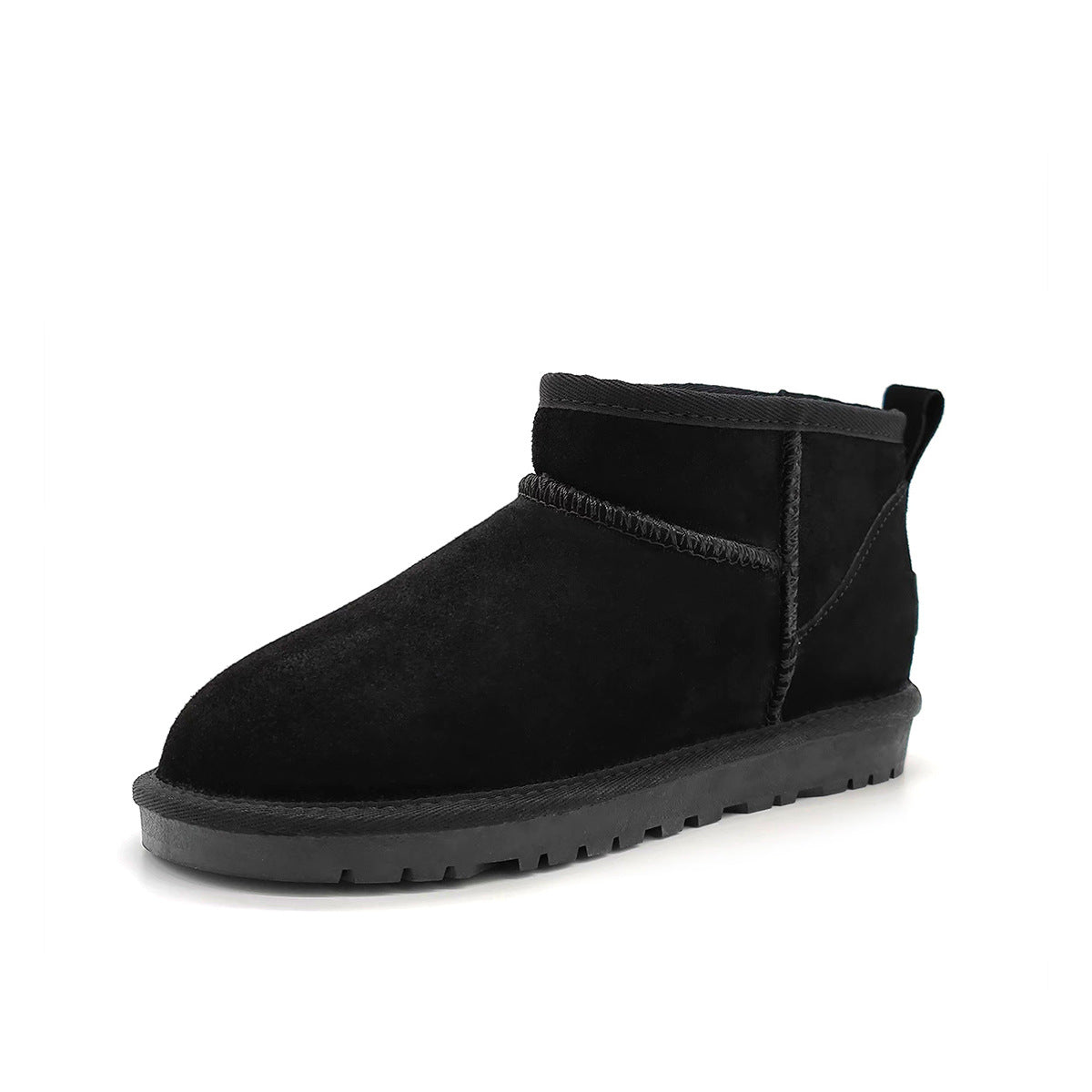 Women's Cowhide Fleece-Lined Short Snow Boots Flat Heel Winter Warm Shoes teemdrop