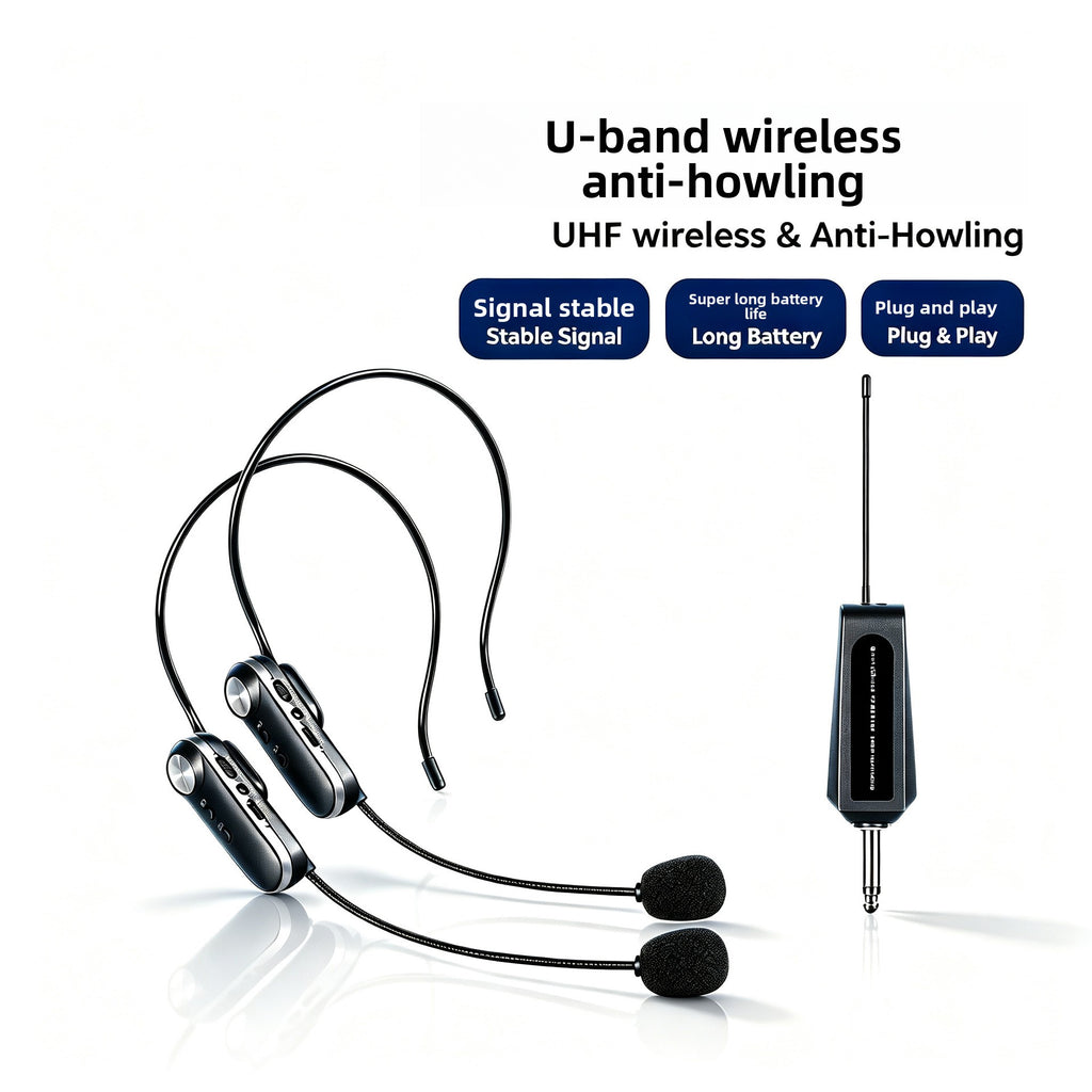 Wireless Headset Microphone Amplifier for Teaching and Tour Guiding One-to-Two Rechargeable System