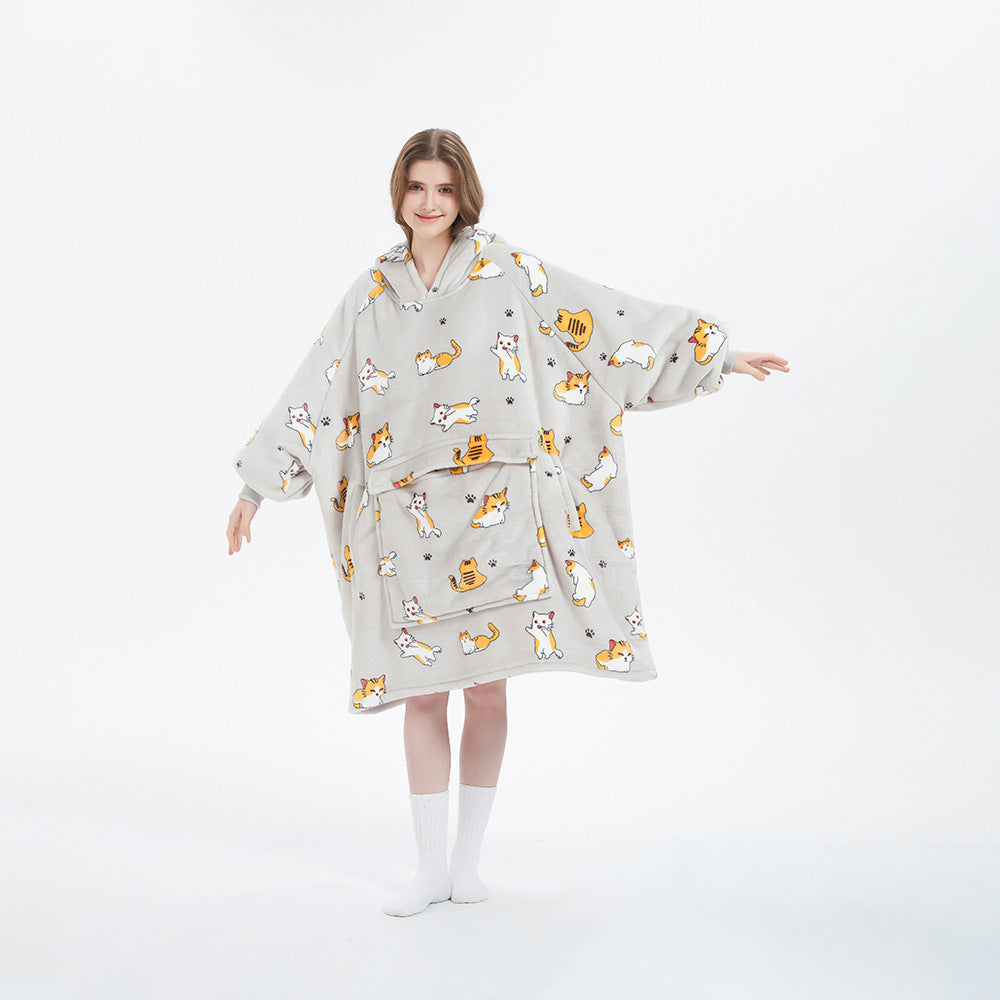Oversized Flannel Hoodie Blanket with Pocket