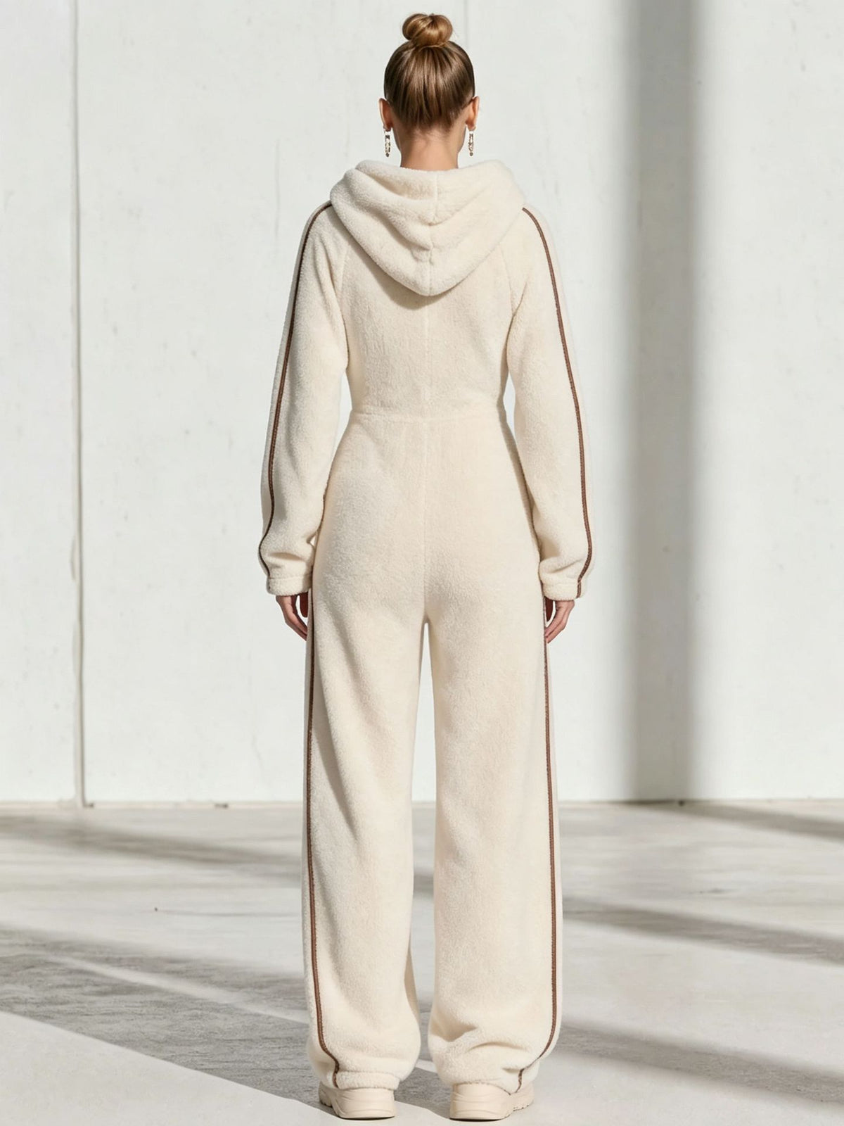 Hooded Zip-Up Faux Shearling Jumpsuit