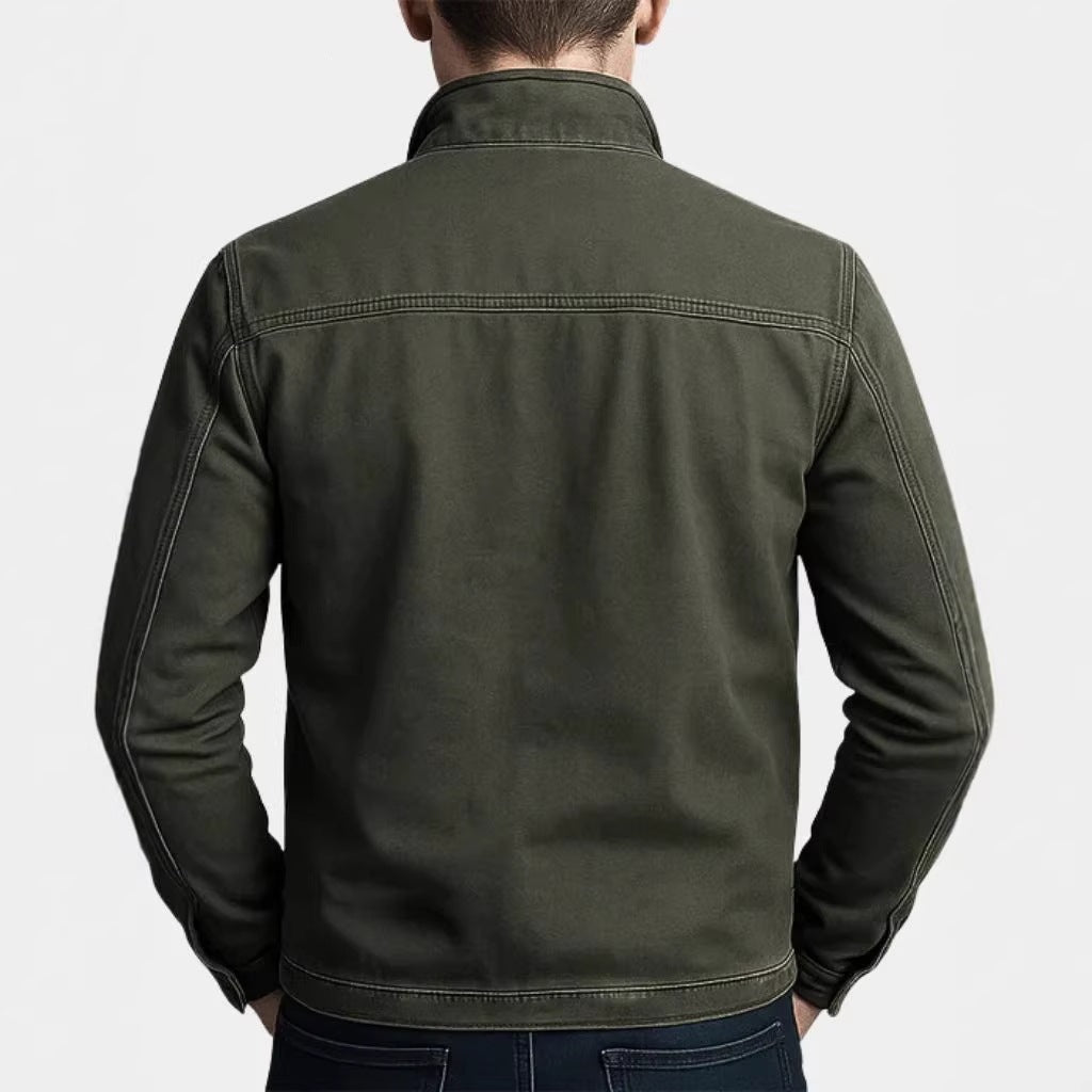 Men's Turn-Down Collar Polyester Leather Look Jacket teemdrop