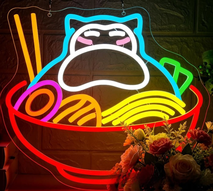 USB Dimmable LED Neon Sign, Cat Eating Noodles Light, Acrylic Animal Shaped Nightlight for Home Decor teemdrop