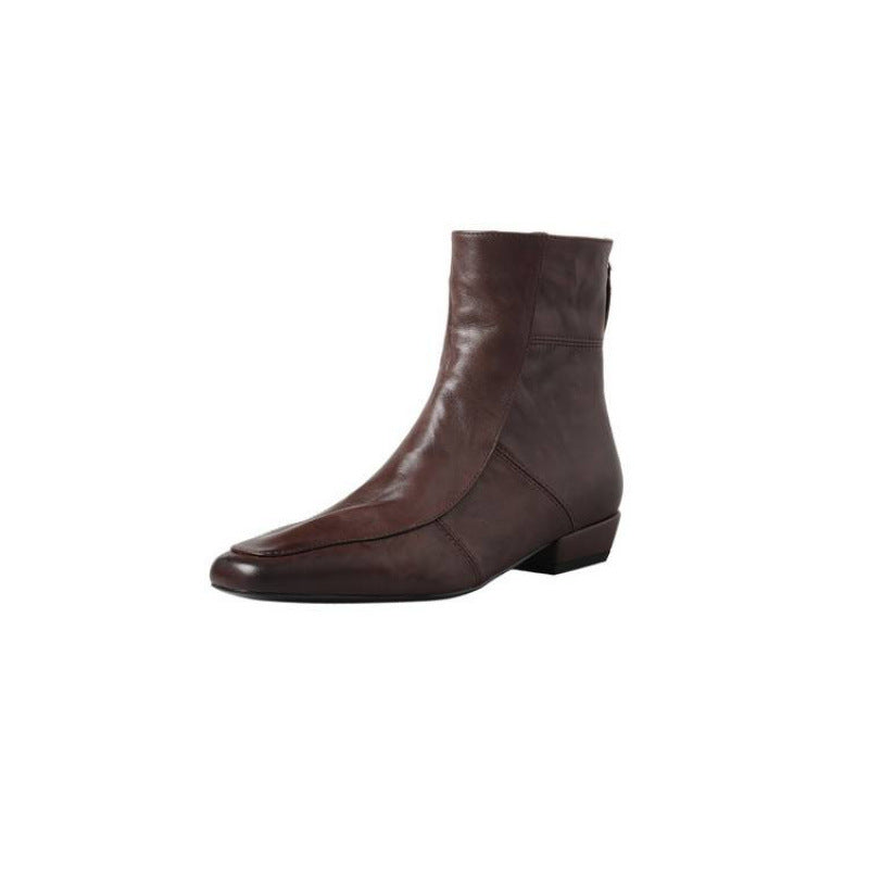 Womens Genuine Leather Square Toe Chelsea Boots