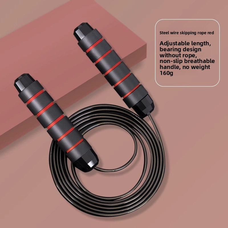 Adjustable Length Steel Wire Skipping Rope with Bearing System for Fitness Training