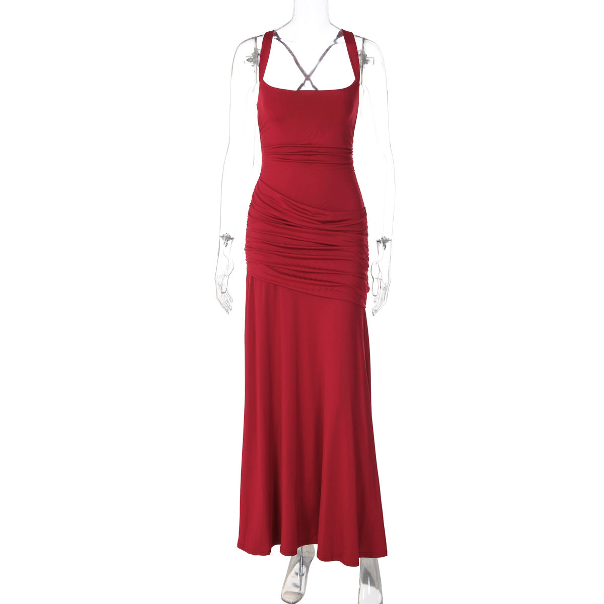 Women's Sleeveless Solid Color Bodycon Maxi Dress with Back Tie teemdrop