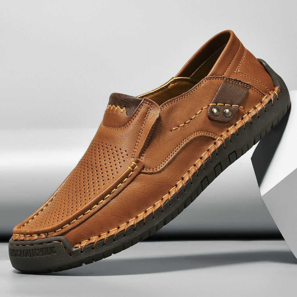 Men's Hand-Stitched Super Fiber Slip-On Flat Casual Loafers teemdrop