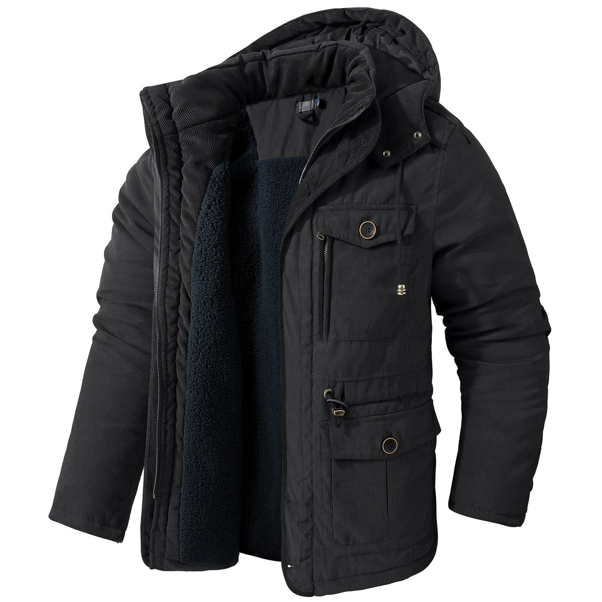 Men's Lambswool Blend Hooded Vest Thickened Multi-Pocket Sleeveless Jacket