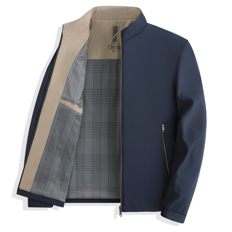 Men's Stand Collar Business Casual Polyester Loose Fit Jacket teemdrop