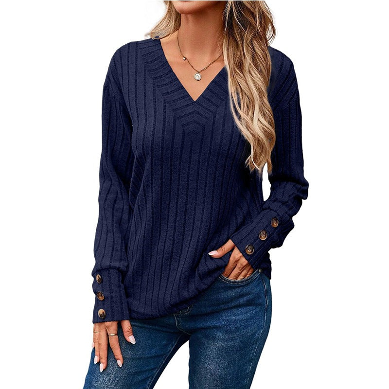 Women's long sleeve V-neck shirt teemdrop