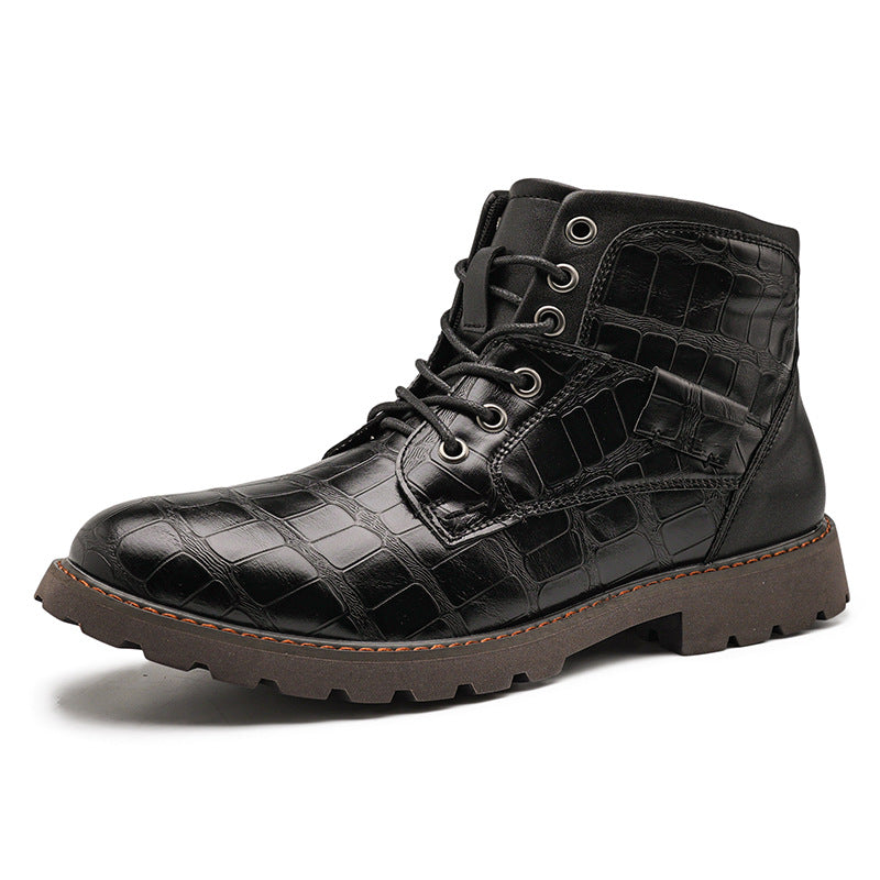 Mens Martin Boots Retro Stone Pattern Short Boots