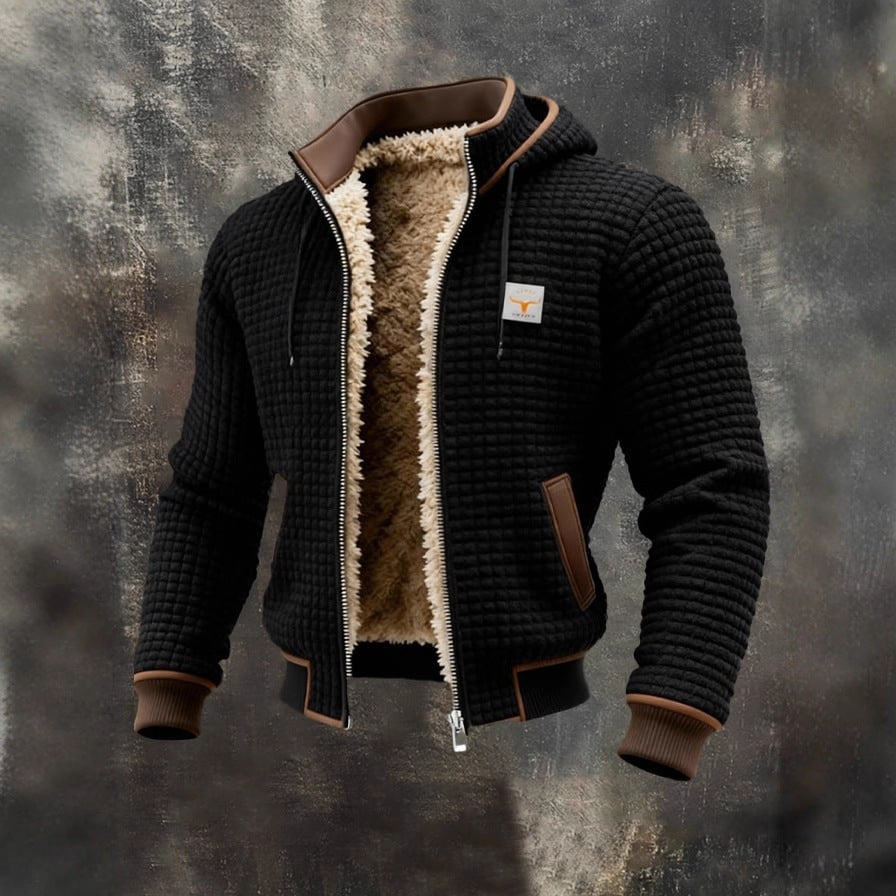 Men's Fleece Lined Hooded Zip Up Jacket Windproof Warm Winter Coat