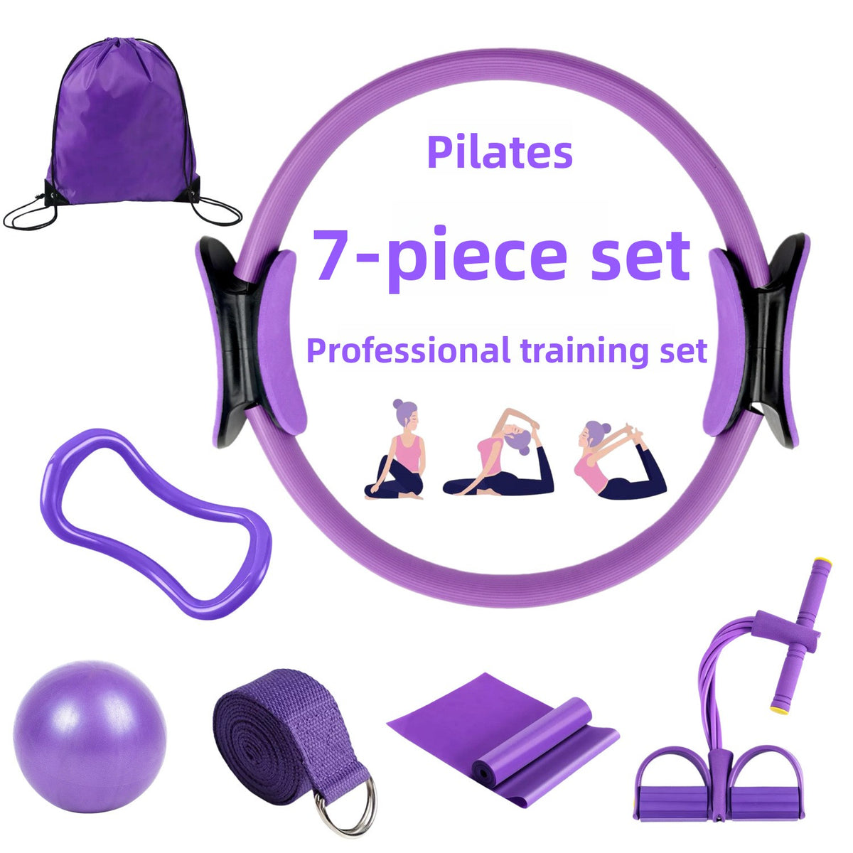 Multi-Piece Yoga Ring and Pilates Resistance Band Set teemdrop