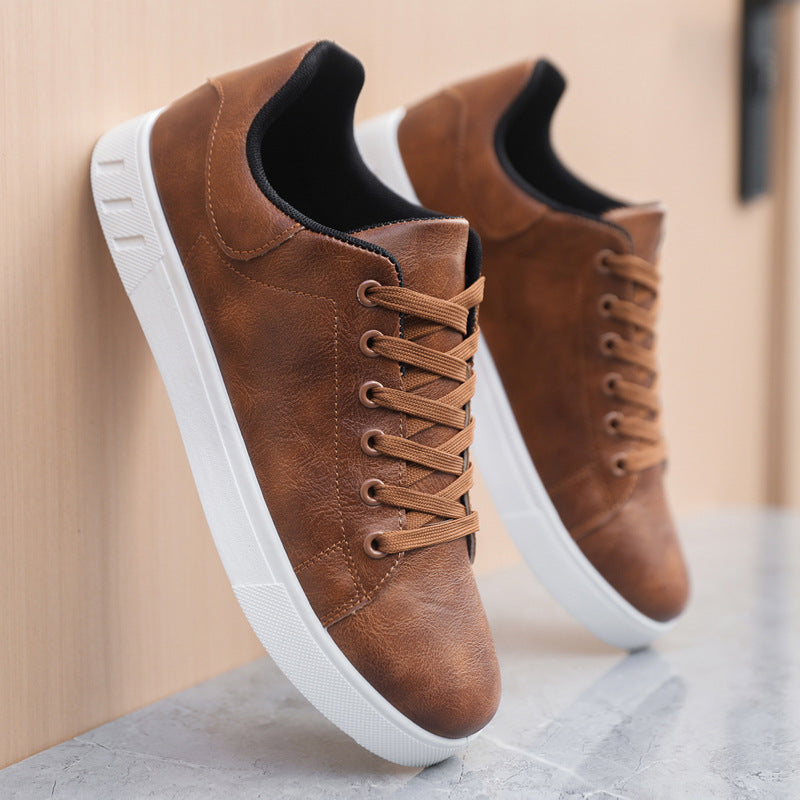 Men's Casual Sneakers PU Leather Lace-Up Flat Shoes
