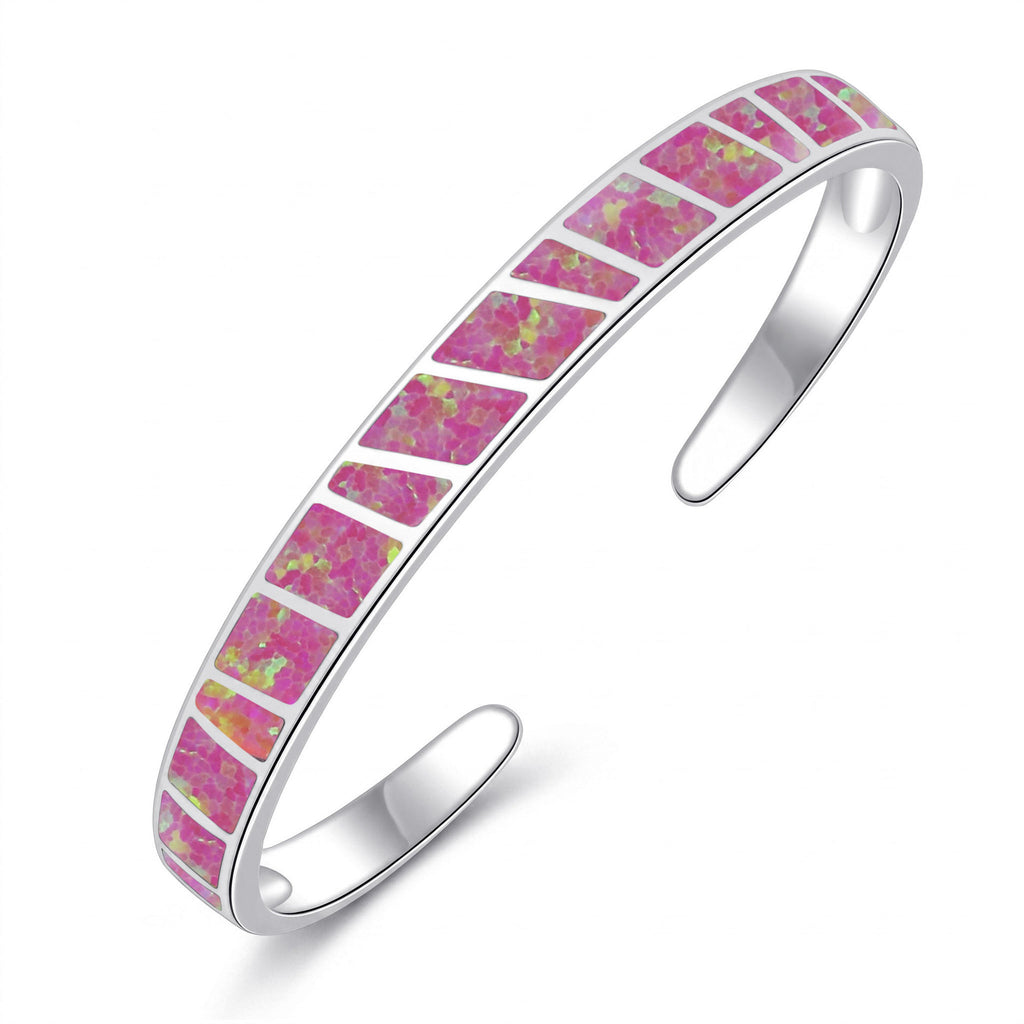 Opal Inlay Geometric Open Cuff Bracelet for Women Jewelry