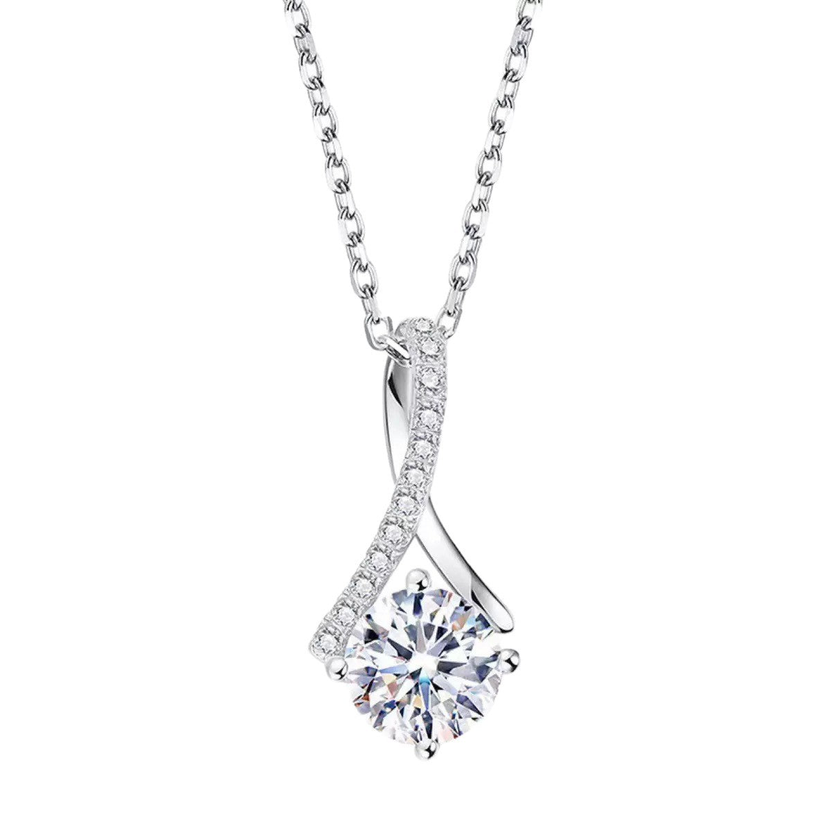 Stainless Steel Herringbone Zircon Mermaid Tail Pendant Necklace teemdrop