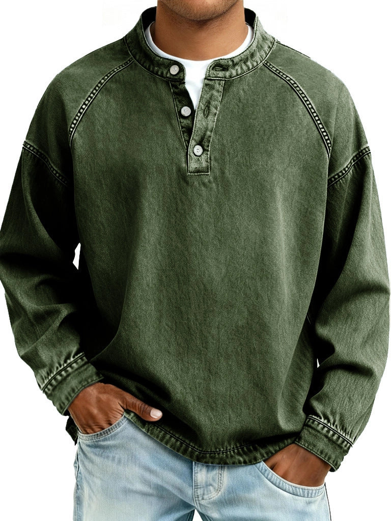 Men's Vintage Solid Long Sleeve Casual Loose Fit Shirt teemdrop