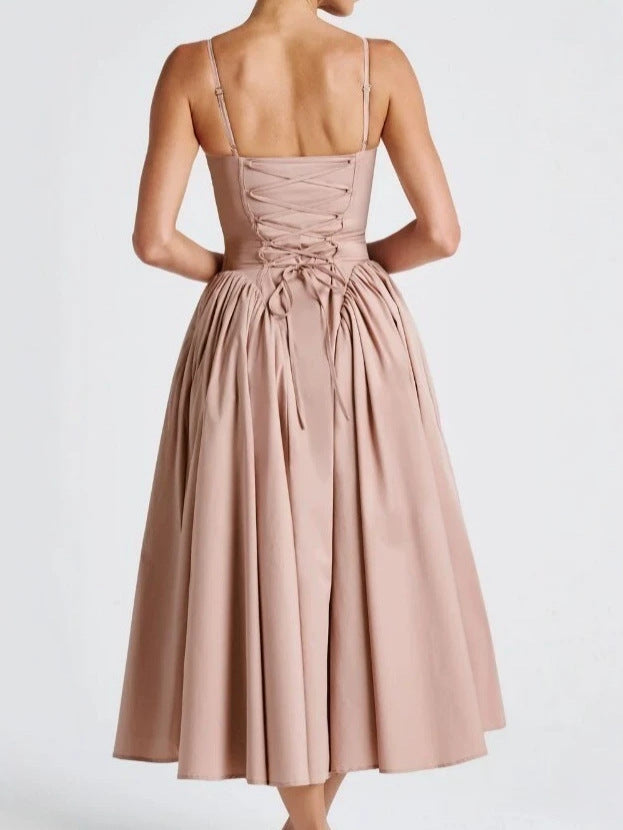French Style Strappy Smocked Waist Dress