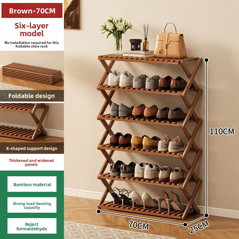 Foldable Bamboo Shoe Rack Freestanding No Assembly Multi-Tier Storage Organizer teemdrop