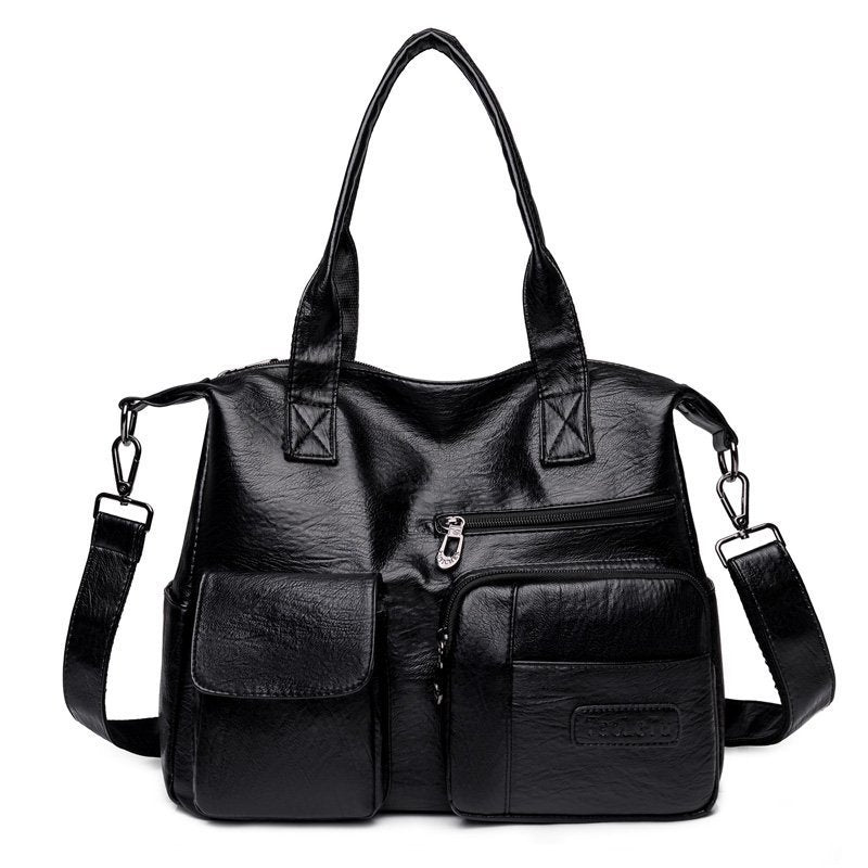 Vintage PU Leather Tote Bag Soft Retro Simple Shoulder Handbag for Women Daily Commuter teemdrop