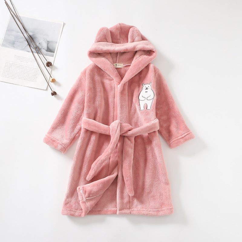 hildren Flannel Hooded Animal Bathrobe for Boys Girls