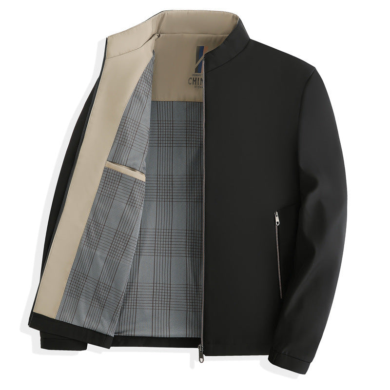 Men's Stand Collar Business Casual Polyester Loose Fit Jacket teemdrop