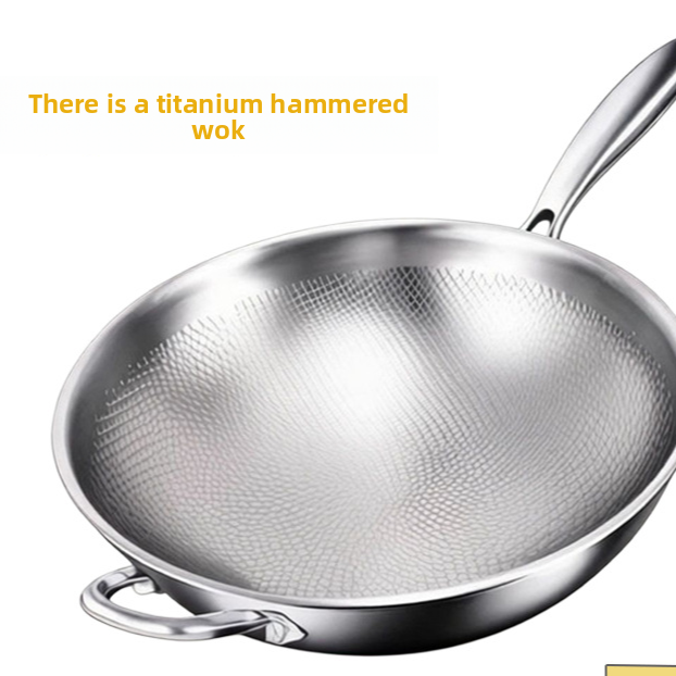 Titanium Hammered Texture Non-Coated Wok with Three-Layer Composite Base teemdrop