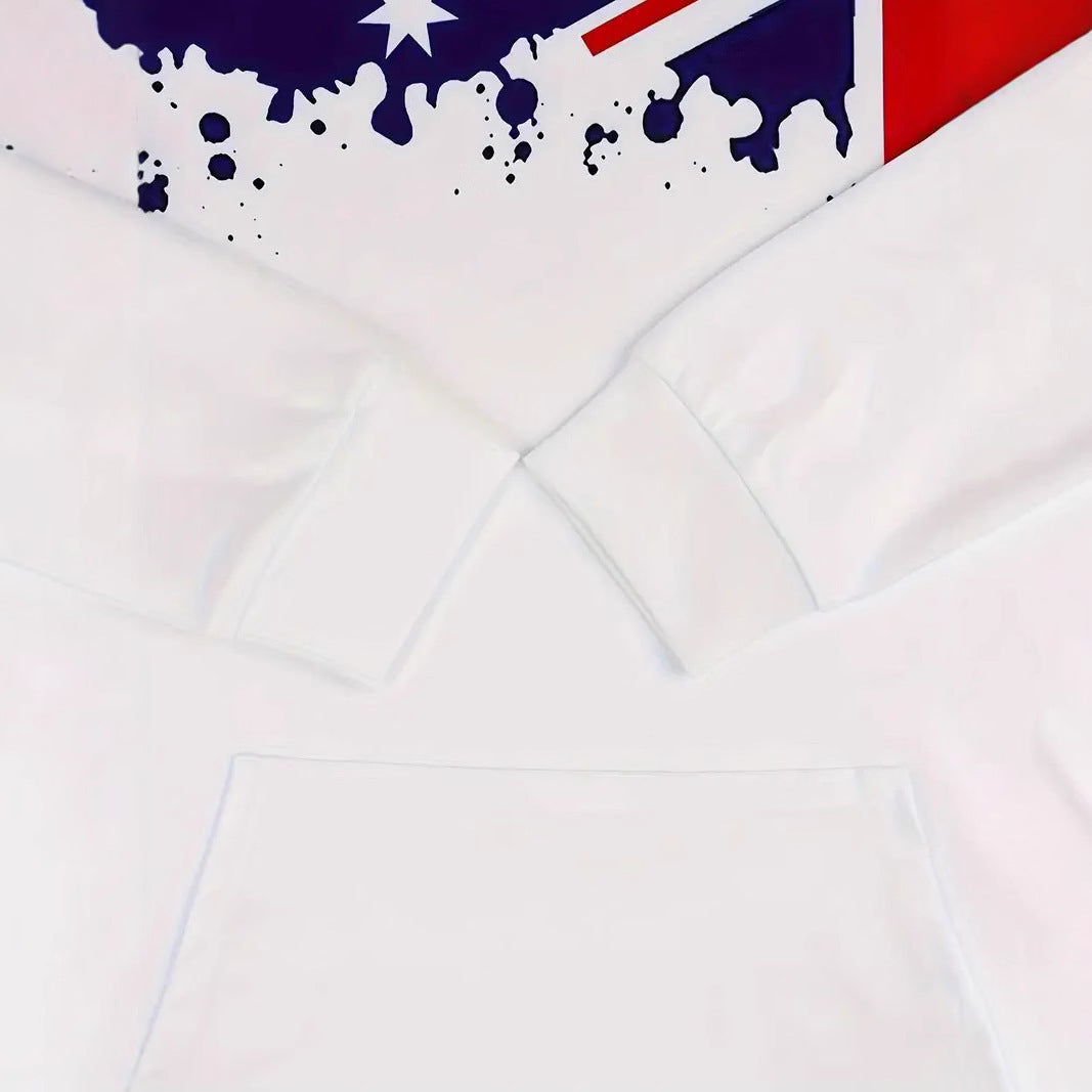 Men's 3D Australian Flag Print Drawstring Hoodie Loose Fit Long Sleeve Sweatshirt teemdrop