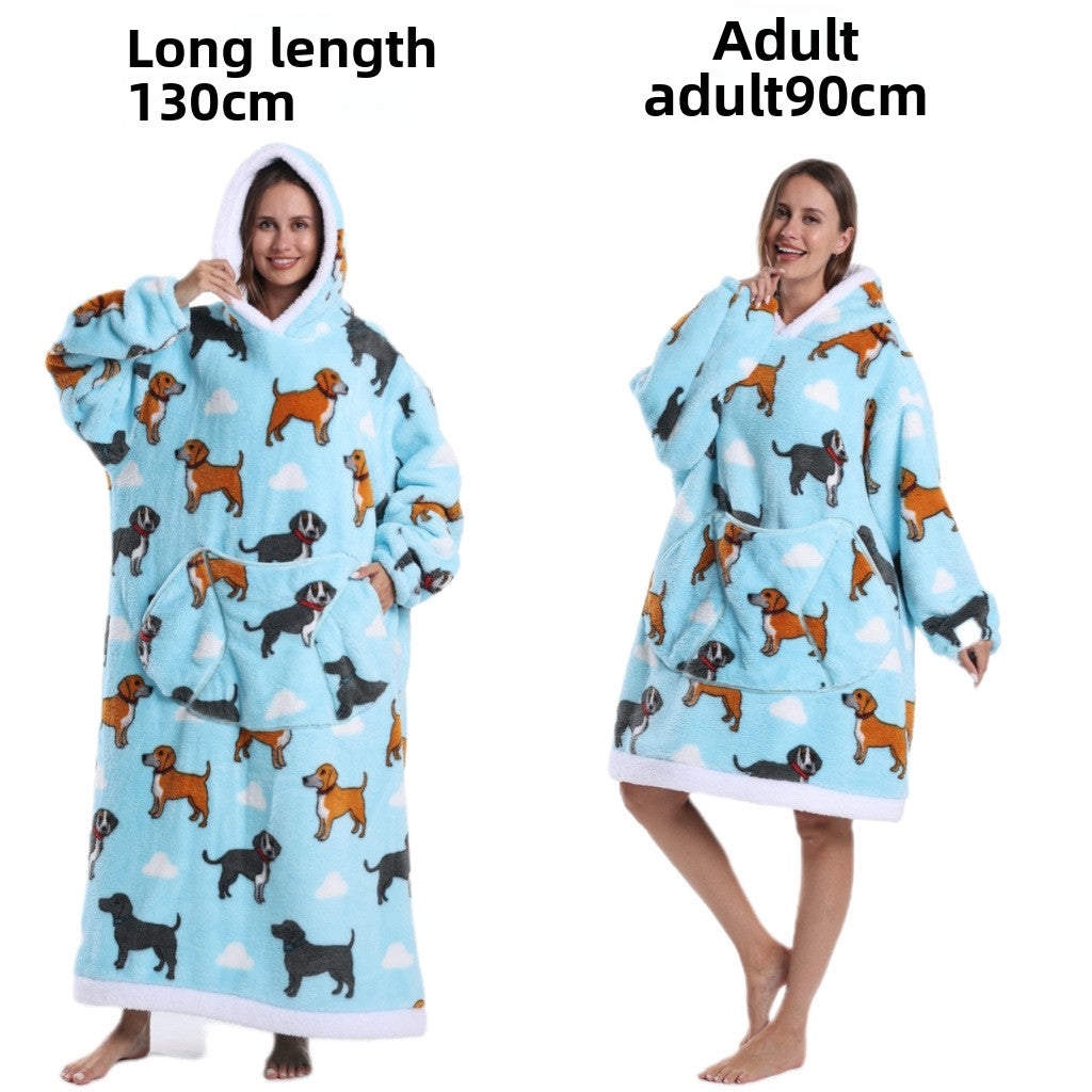 Women Men Winter Thickened Warm Hooded Blanket Pajamas teemdrop