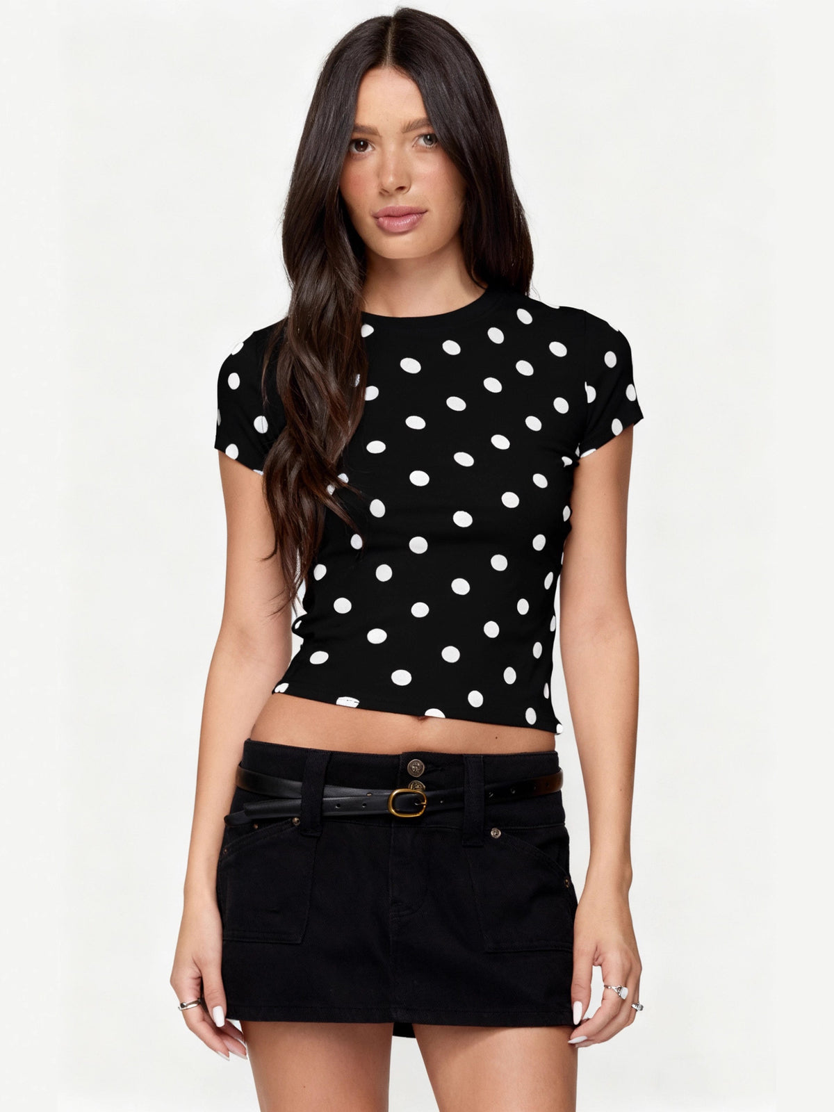 Printed fitted round-neck top teemdrop