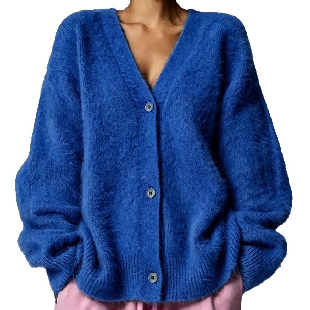 Women's Faux Fur Knitted Cardigan V-Neck Loose Long Sleeve Outerwear teemdrop
