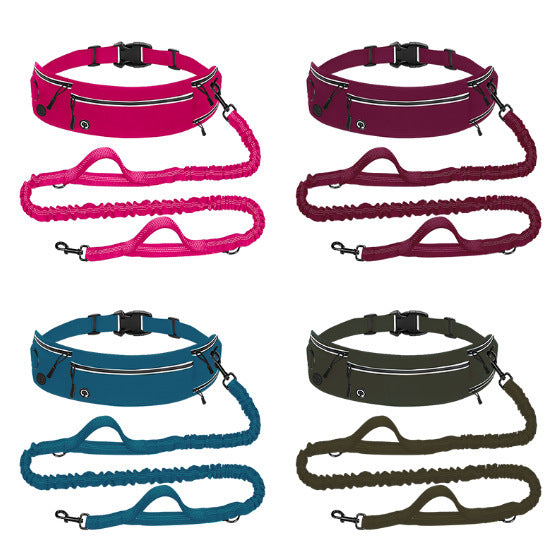 Reflective Nylon Hands-Free Running Dog Leash with Waist Bag