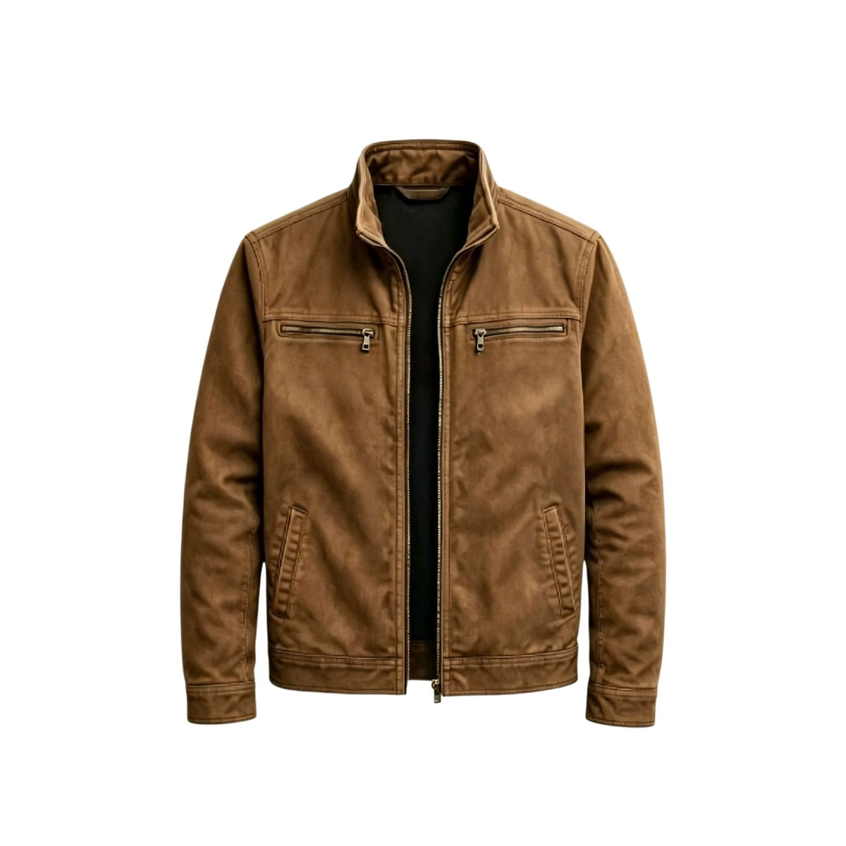 Men's Turn-Down Collar Polyester Leather Look Jacket teemdrop
