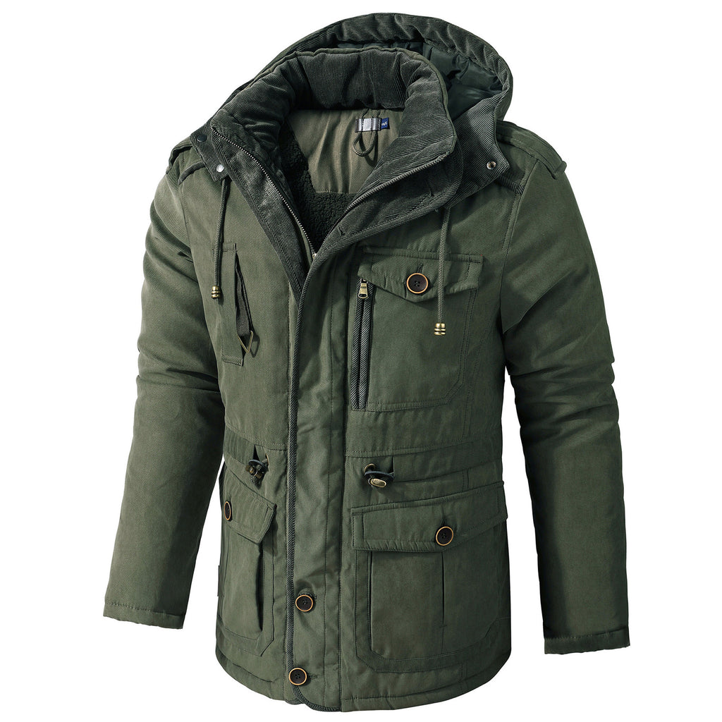 Men's Lambswool Blend Hooded Vest Thickened Multi-Pocket Sleeveless Jacket