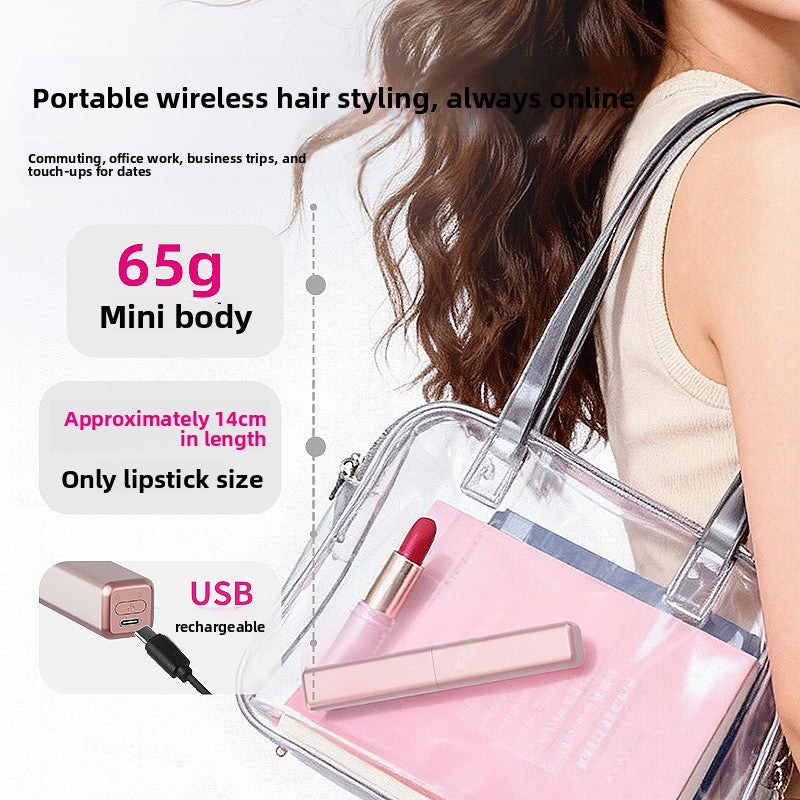 Mini Portable Wireless Charging Electric Hair Straightener Curling Iron Brush for Travel and Daily Styling teemdrop