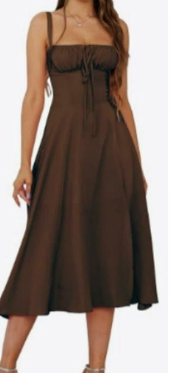 Women's Summer Sleeveless Solid Color Floral Sling Dress