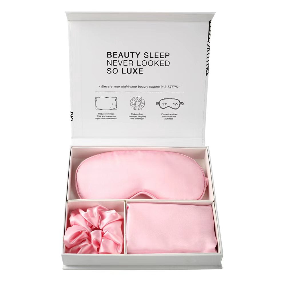 Satin 3-Piece Sleep Set Eye Mask Hair Tie Pillowcase Magnetic Gift Box