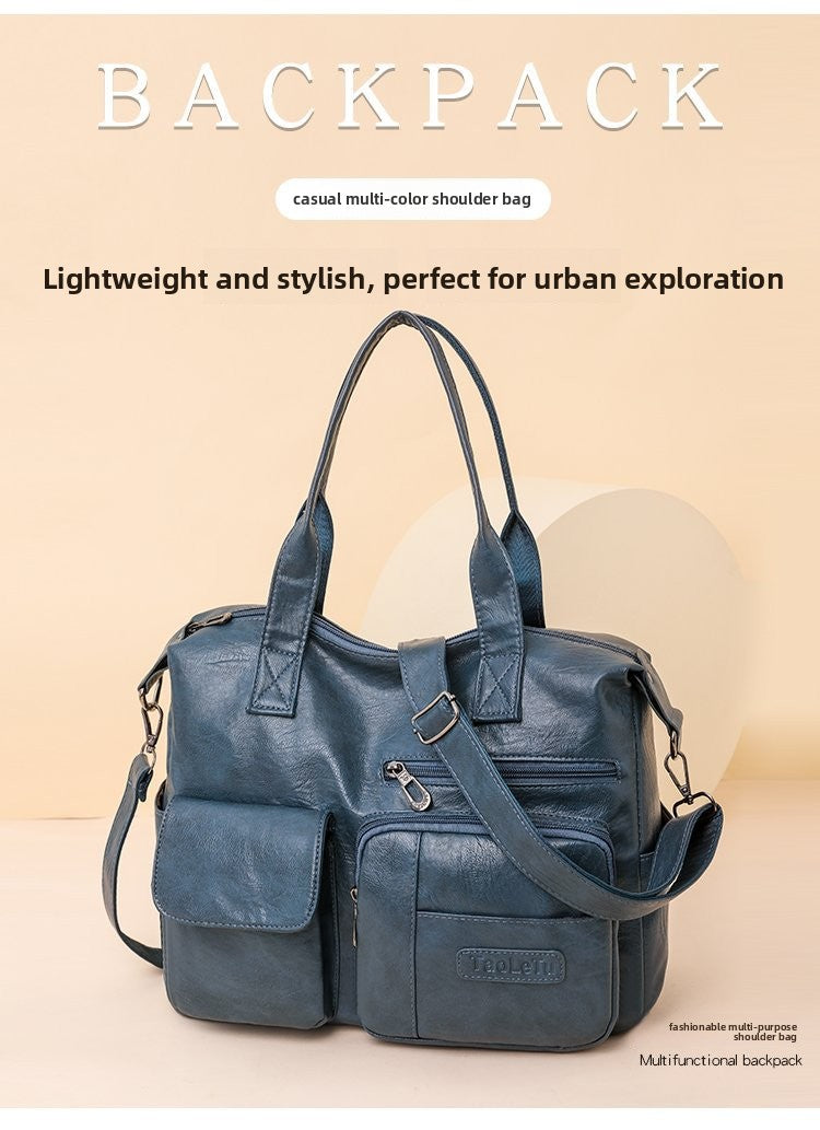 Vintage PU Leather Tote Bag Soft Retro Simple Shoulder Handbag for Women Daily Commuter teemdrop
