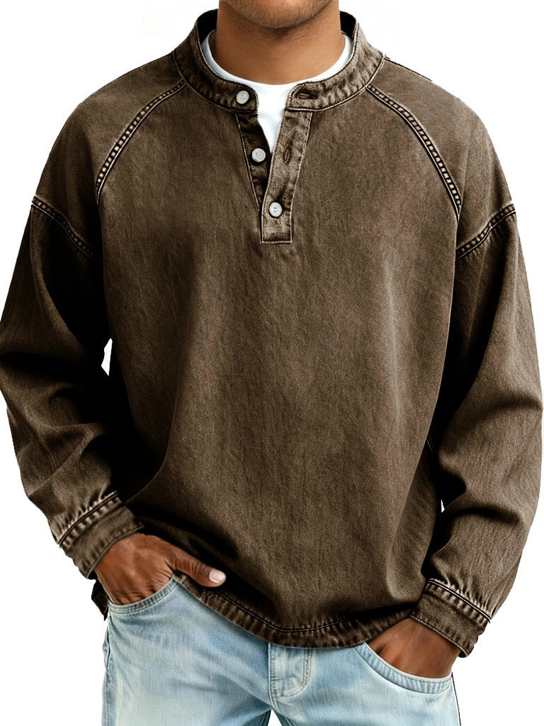 Men's Vintage Solid Long Sleeve Casual Loose Fit Shirt teemdrop