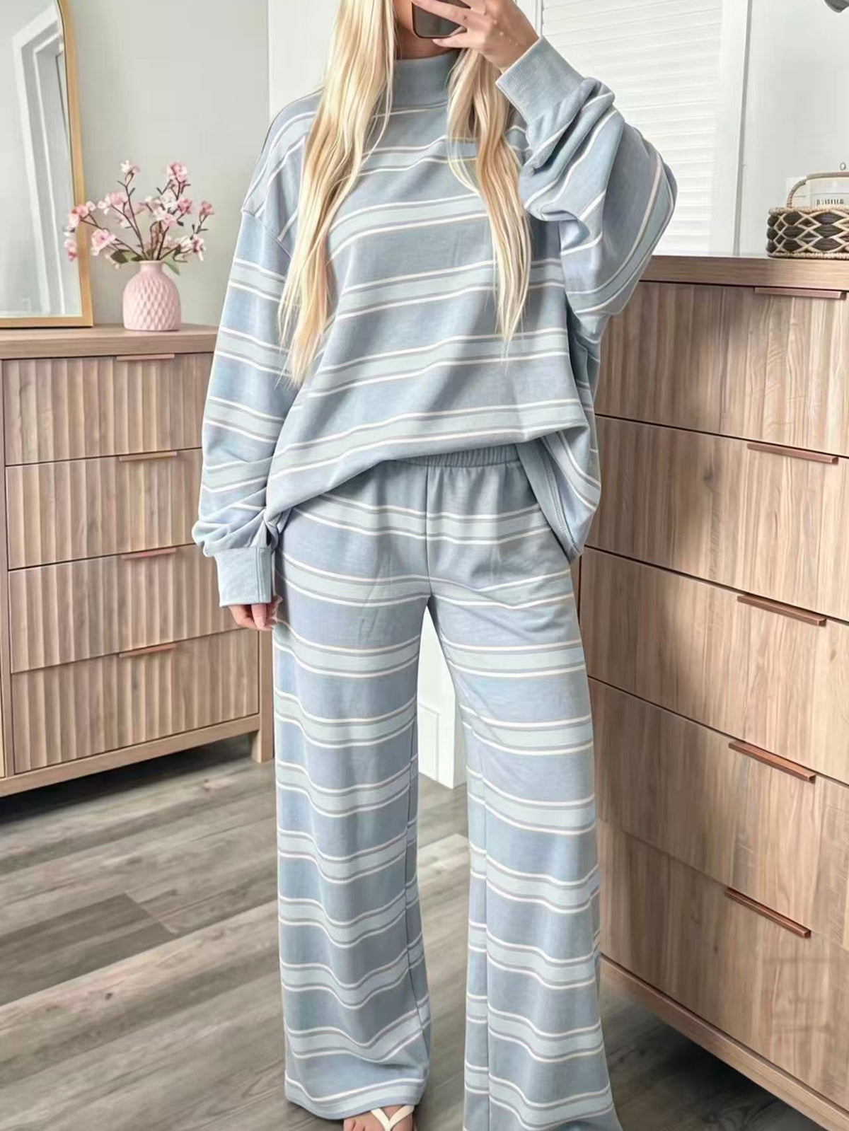 Striped fashion casual simple ladies suit teemdrop