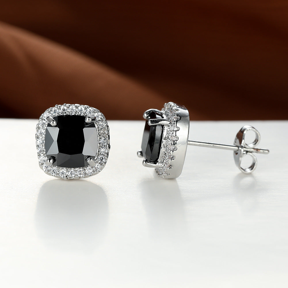 Geometric Full Diamond Zircon Earrings for Women Electroplated Copper Studs
