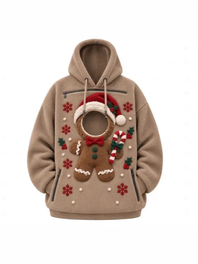 Mens Winter Warm Polar Fleece Lined Hoodie with 3D Printed Christmas Pattern and Zipper Pocket teemdrop