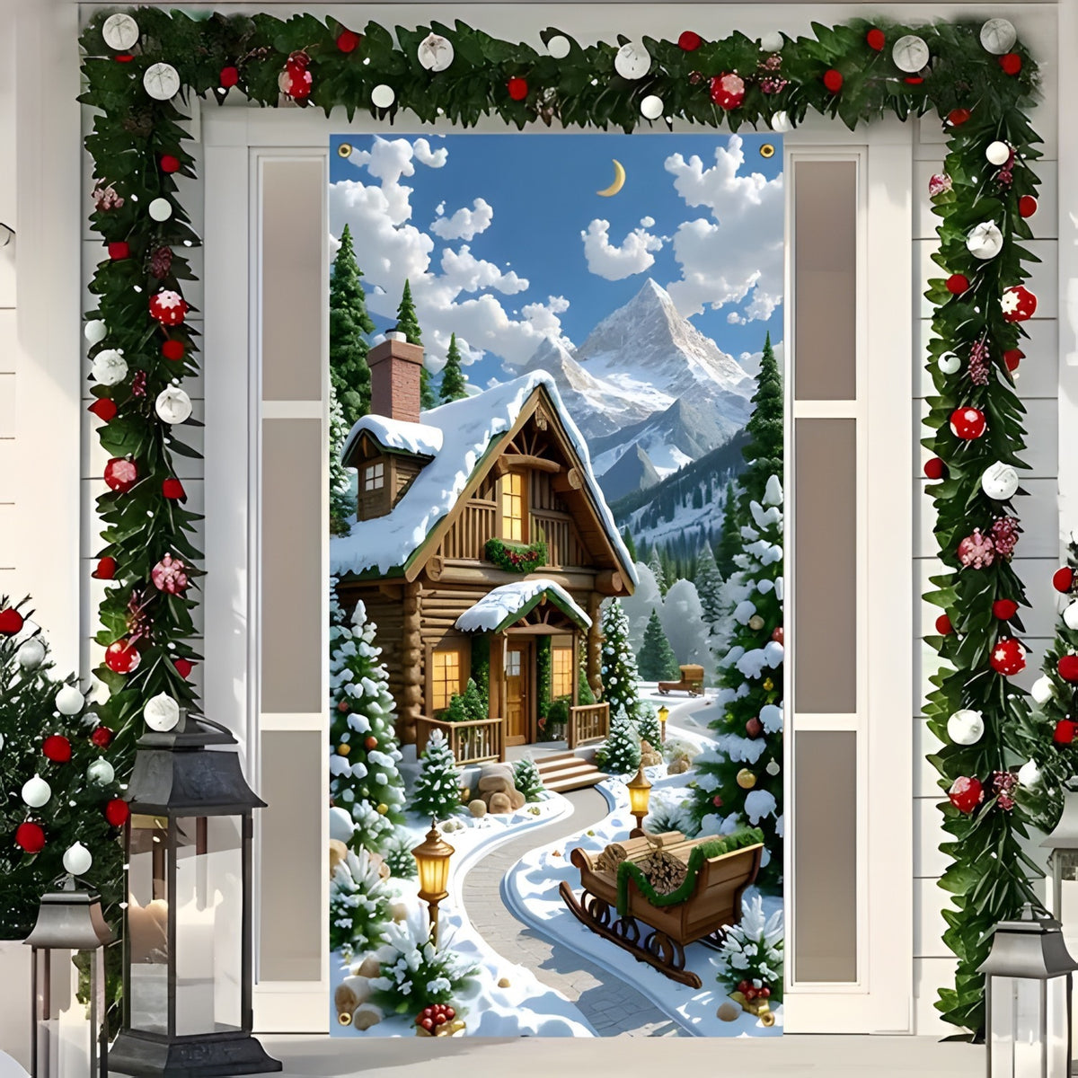 Christmas Santa Claus Polyester Door Cover Decoration 90x180cm teemdrop