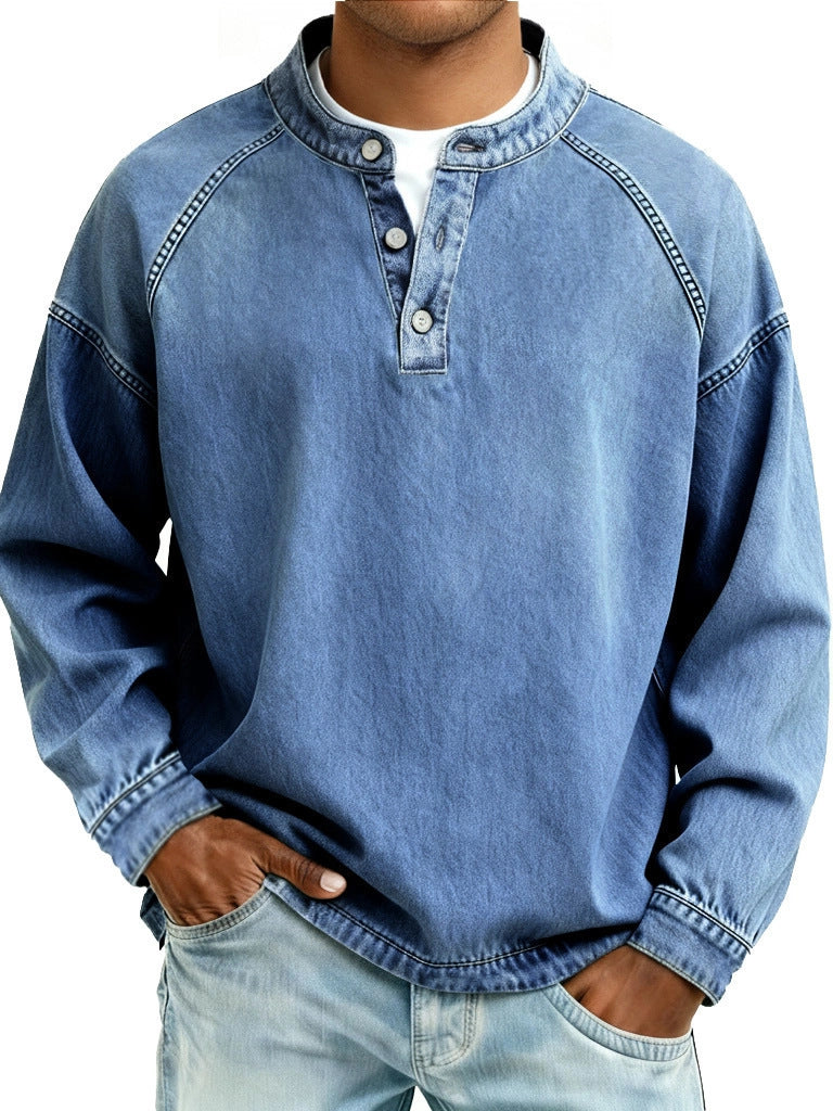 Men's Vintage Solid Long Sleeve Casual Loose Fit Shirt teemdrop