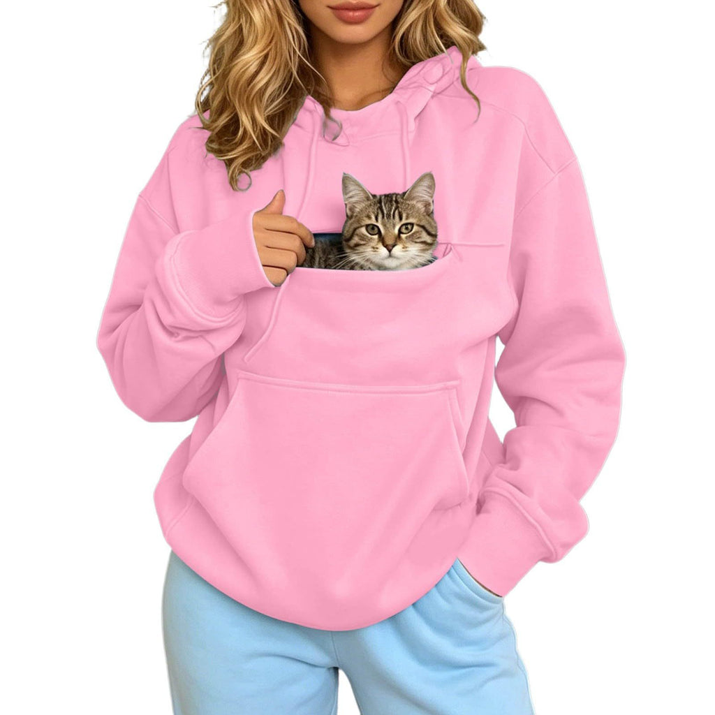 Autumn and Winter Warm Hooded Fleece Long-Sleeve Sweatshirt with Large Pockets for Men and Women Pet-Friendly