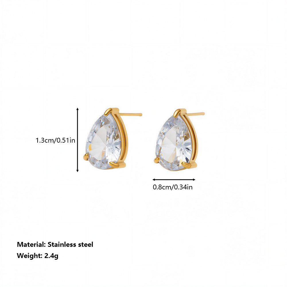 Stainless Steel Simple Geometric Heart-Shaped Square Zircon Earrings