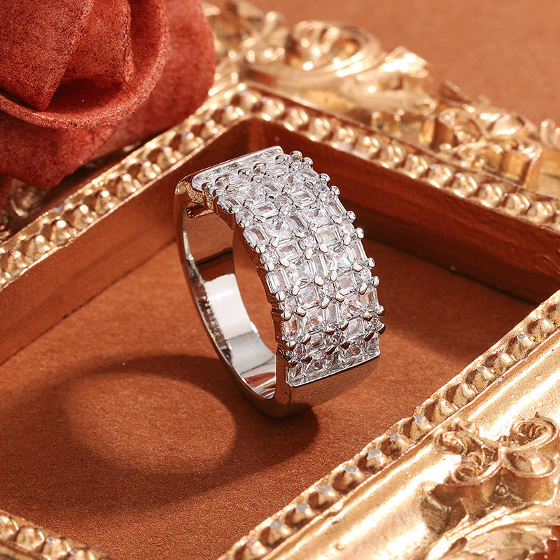 Zircon Flower Copper Ring Elegant Simple Versatile Fashion Jewelry